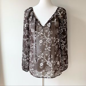 LOFT Brown Floral Sheer Blouse Size 2